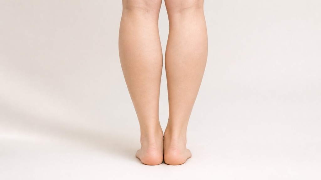 後ろから見た女性の両ふくらはぎと足首付近の目立ちにくい傷跡