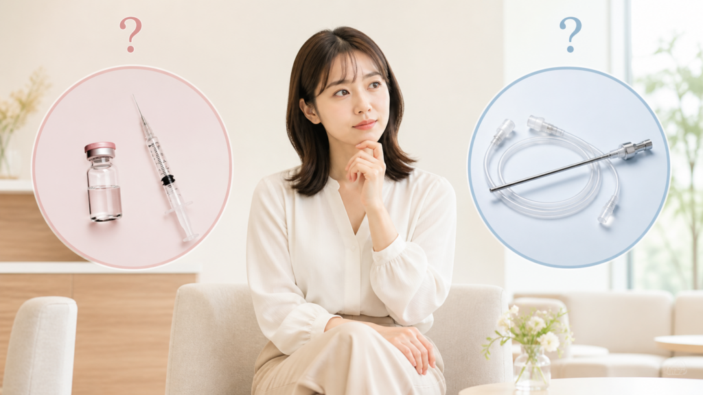 太ももの脂肪溶解注射と脂肪吸引の違いを比較して悩む女性