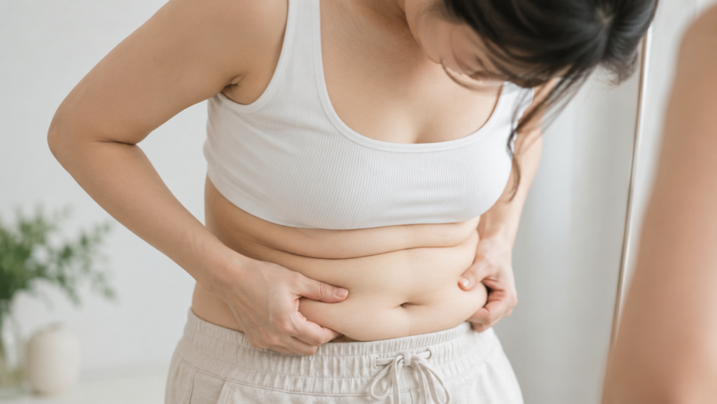 前かがみになった際に胸下の脂肪が気になる女性
