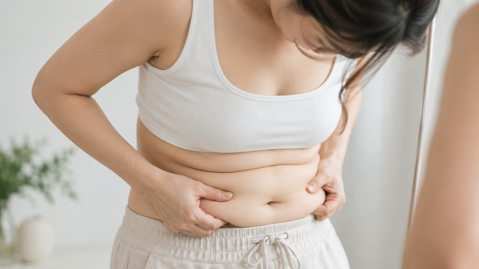 前かがみになった際に胸下の脂肪が気になる女性