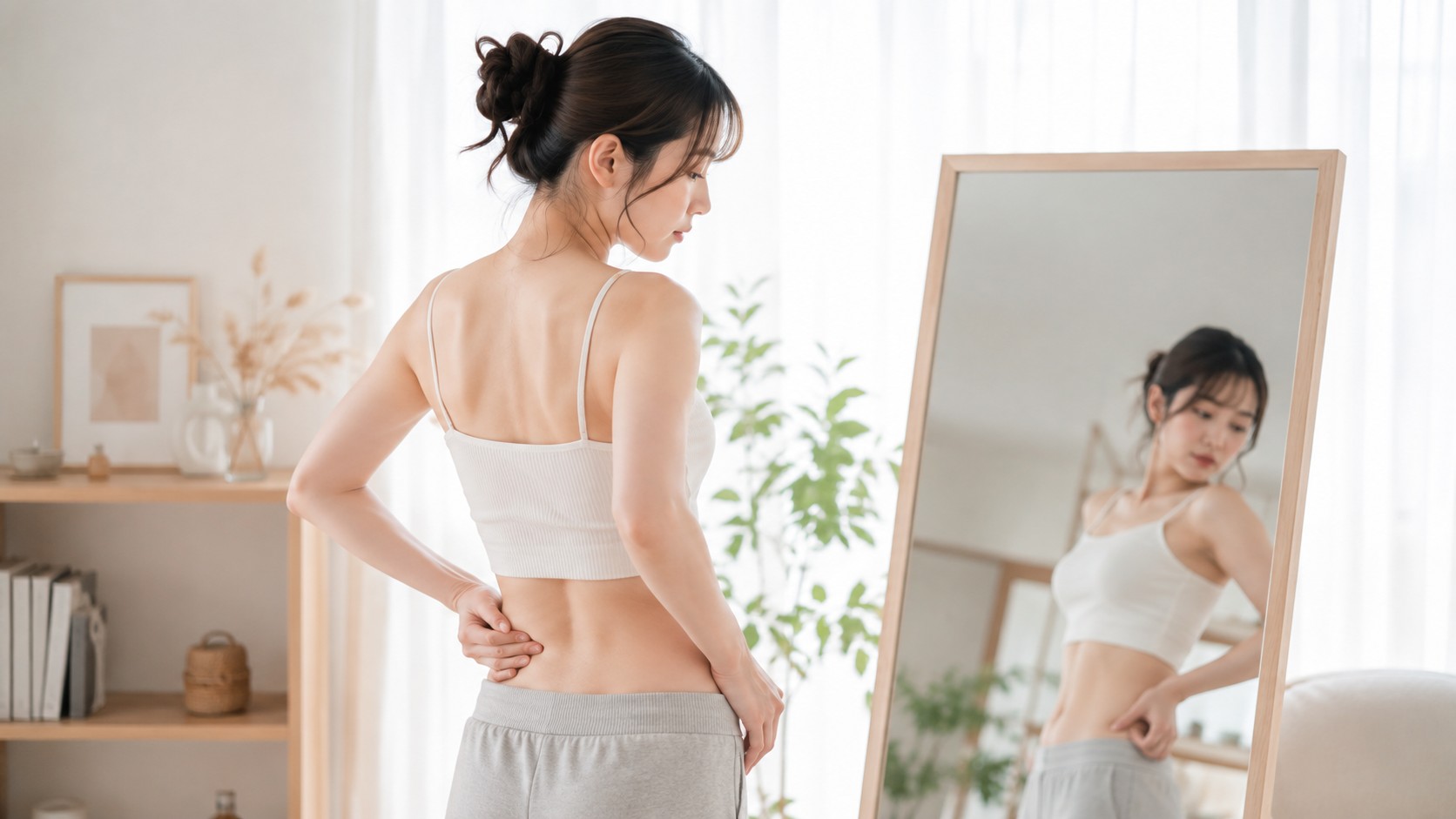 腰の脂肪吸引後の段差や施術範囲について医師が確認するイメージ